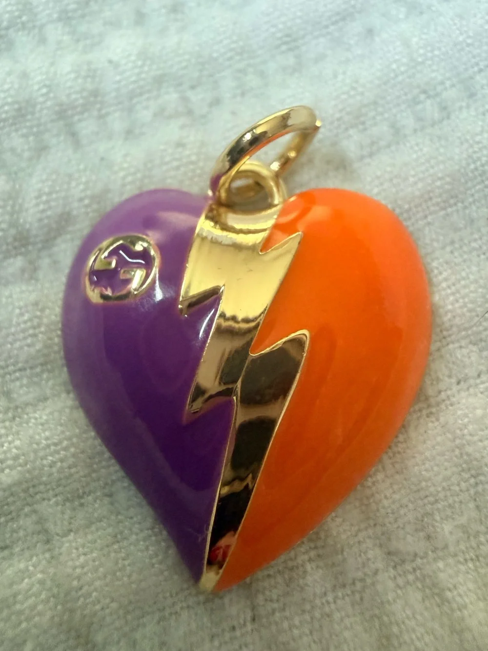 Two-Tone Heart Pendant Charm in Purple & Orange with Gold Accent